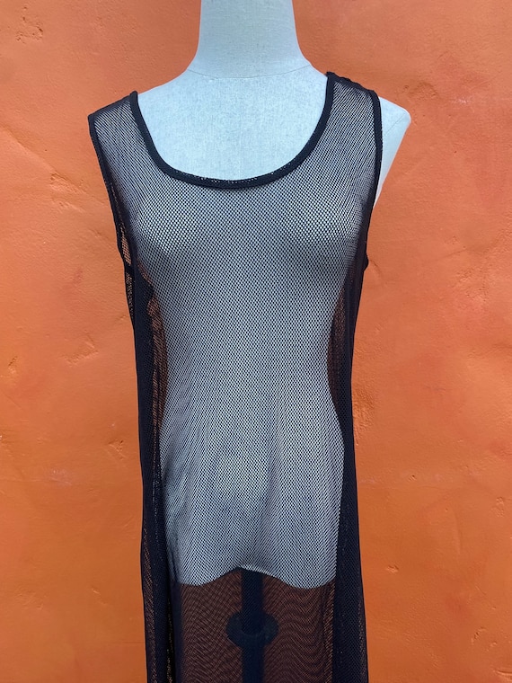 Vintage Y2K 1990s Black Sheer Netting Maxi Dress … - image 4