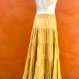 Vintage Tiered Ruffle Yellow Gold Maxi Skirt * Romantic Boho Victorian Pirate Ren Faire Cottagecore Wench Medieval Skirt Plus Size 2XL 3XL