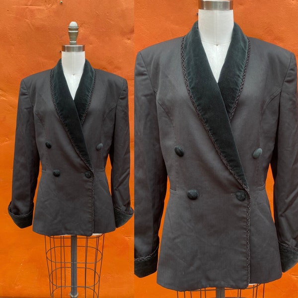 Vintage Designer Christian Dior Black Fitted Blazer  ** Victorian Gothic New Wave Dark Academia Cottagecore Romantic **  Large Size 12 14