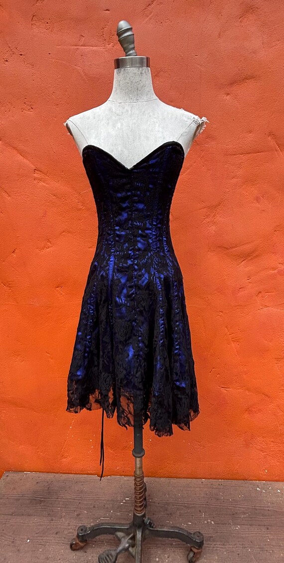 Vintage Black Royal Blue Lace Y2k Corset Mini Dress. Cocktail Party Prom  Dress Whimsigoth Goth Gothic Club Xs Size 0 2 - Etsy Israel