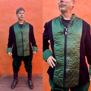 Vintage Men&#39;s Medieval Renaissance outfit. Green Velvet Doublet + Pants. Los Angeles Opera Costume XL XXL Big and Tall Size 48 48R