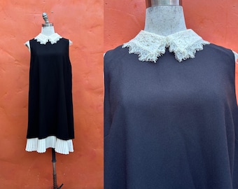Vintage Black & White Ruffle Dress ** Gothic Lolita Dark Mori Dark Cottagecore Romantic Goth Witchy Whimsigoth   **  Large size 12 14