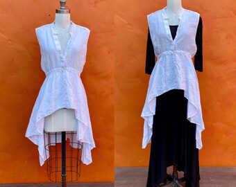 White Cotton Hi Lo Chemise Dress - Layering Dress Witchy Pirate Cottagecore Lagenlook Medieval Knightcore Renaissance