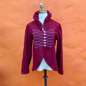 Vintage Burgundy Military Victorian Steampunk Blazer Jacket Coat  ** Puffed Sleeves **  Medium Large Size 8 10 12