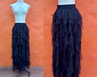 Vintage zwarte gelaagde maxi-rok van tule. Goth Grunge Witchy Gothic Dark Fairy Fairycore Dark Boho New Romantics Punk XXL 2XL 3XL Plus size