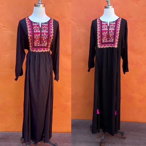 Vintage Ethnic Embroidered Black Maxi dress **  R… - image 1