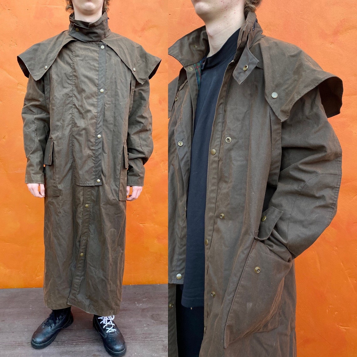 Vintage Men's Brown Waxed Cotton Duster Jacket Coat Etsy