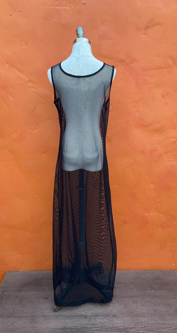 Vintage Y2K 1990s Black Sheer Netting Maxi Dress … - image 6