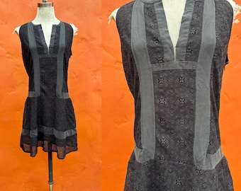 Vintage Y2K 1990s Black Lace Mini Dress ** Goth Grunge Gothic Dark Romantic Boho Witchy Whimsigoth * Small Size 4 6