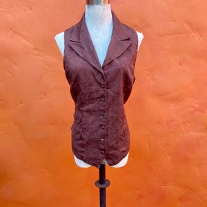 Vintage Women's Brown Fitted Vest Waistcoat ** Cottagecore Edwardian Dark Academia Victorian Western Medium Size 8 10