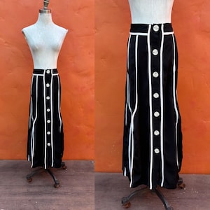 Vintage Black White Maxi Skirt  * Romantic Dark Fashion Victorian Gothic Edwardian Walking Skirt Witchy  * Medium Size 8 10