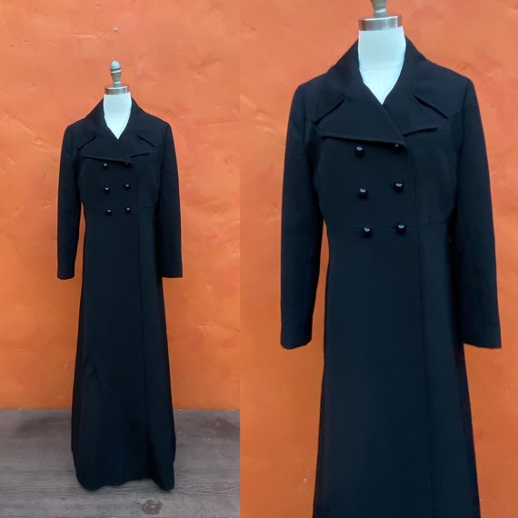 Vintage 1970s Joseph Magnin Black Maxi Coat  * Vi… - image 1