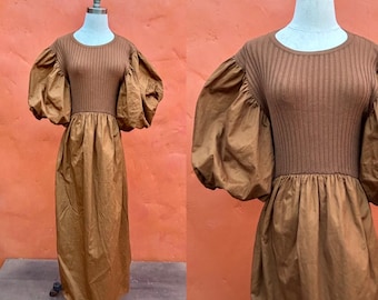 Vestido largo marrón estilo eduardiano vintage. Mangas abullonadas. Estilo victoriano, renacentista, Knightcore, Cottagecore. Tallas: OS, M, L, XL, XXL.
