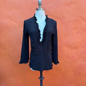 Vintage Loco Lindo Rayon Ruffle Top. 1930s Dark Pinup Victorian Dark Boho Gothic Witchy Romantic Whimsigoth Small Medium