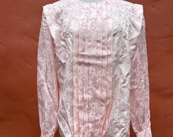 Camicetta/Top vintage anni '80 DEADSTOCK con maniche a sbuffo. Stile cottagecore, edoardiano, vittoriano, light academia. Rose 3D. Taglie Large XL XXL (14 16 18).