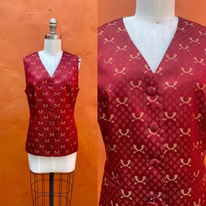 Vintage Women's Silk Gold Red Fitted Vest. Women's waistcoat Edwardian Victorian Regency Jane Austen Steampunk Small Size 4 6