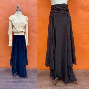 Vintage Silk Layered Black Maxi Skirt  * Romantic Dark Fashion Victorian Gothic Edwardian Walking Skirt Witchy  * Medium Large Size 10 12