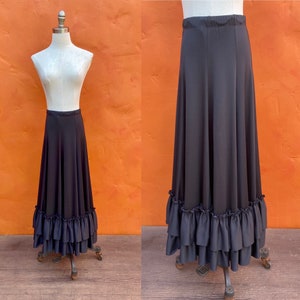 Vintage Black Full Sweep Ruffle Maxi Skirt  * Romantic Dark Fashion Victorian Gothic Edwardian Skirt Flamenco ** Small Med Size 4 6 8 10