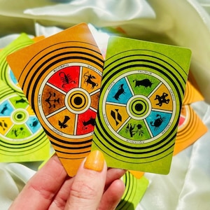 Conjunto de cartas de troca de cartas de astrologia do zodíaco vintage conjunto de 2 laranja verde