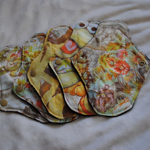2nds: Set of 5 liners, upcycled poly cotton, microfleece backed, 8"