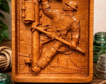 Lineman 3D Relief Carve Engraving Wood Wall Hanging Retirement Anniversary Christmas or Birthday