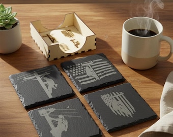 Slate Lineman Engraved Set of 4 Customizable Drink Coasters