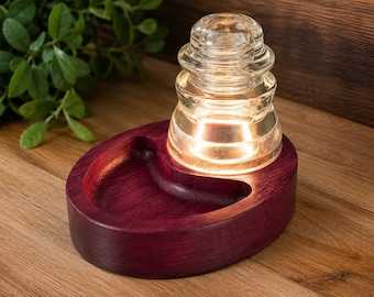 Purple Heart Wood Catch All Valet Tray with Night Light Wood Desk Organizer