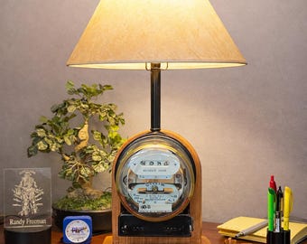 Rustic Vintage Meter Lamp With Working Watt Hour Meter Gift for Lineman Electrician