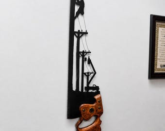 Lineman Handsaw Wall Art – Rustic Metal Sign, Personalized Engraved Gift | Retirement, Father’s Day, Powerline Worker Décor