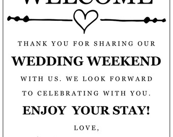 PRINTABLE Wedding Hotel Welcome Bag Note With Gold Heart - Etsy
