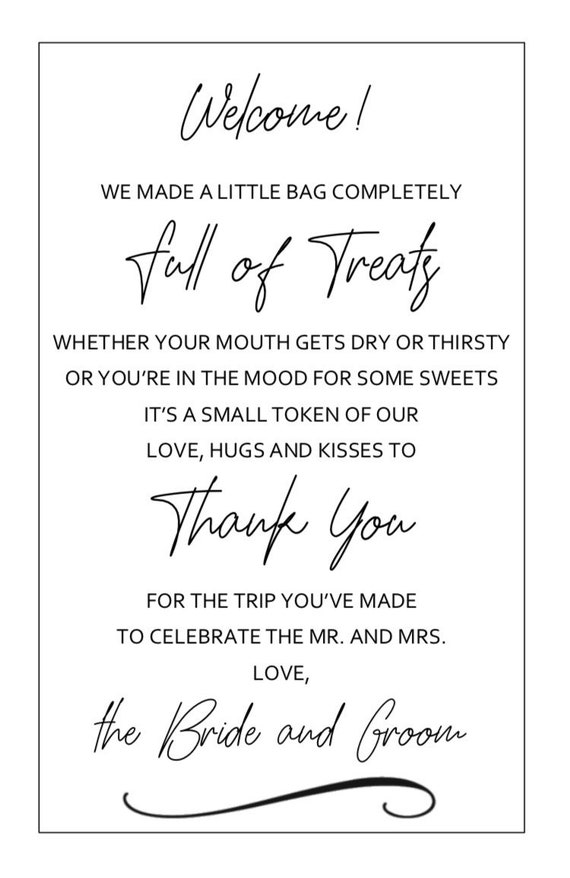 wedding welcome bag note