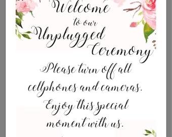 PRINTABLE 8x10 Unplugged Ceremony with WATERCOLOR FLOWERS