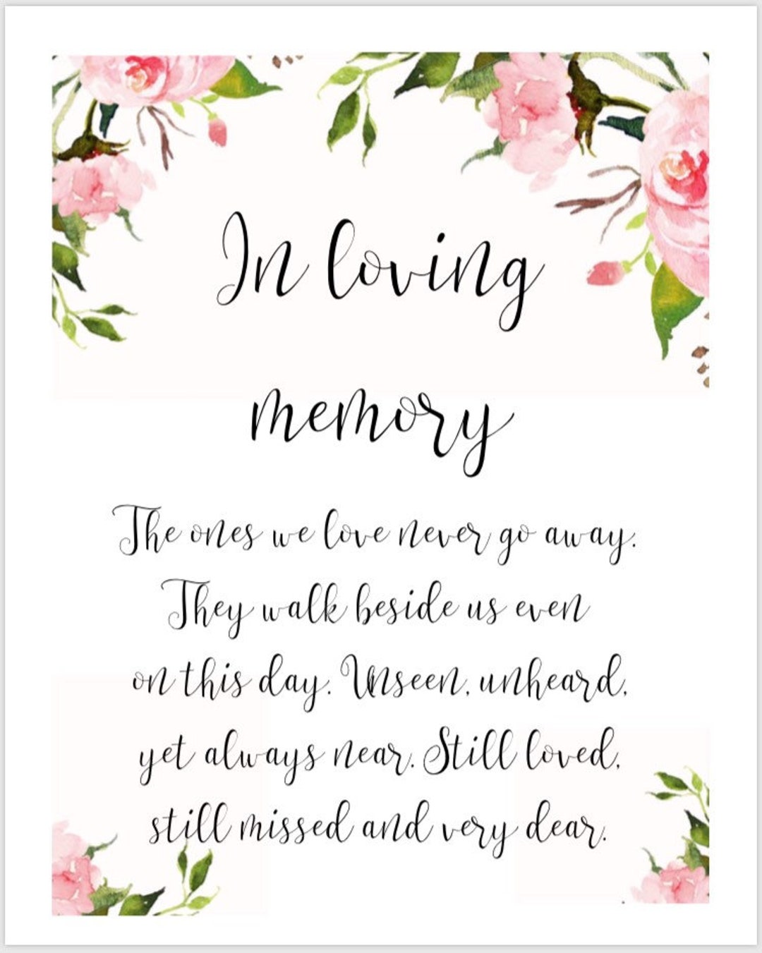 PRINTABLE 8x10 in Loving Memory Wedding Sign With WATERCOLOR FLOWERS - Etsy