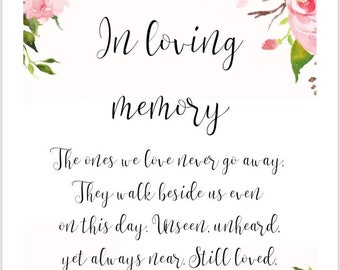 PRINTABLE 8x10 In Loving Memory Wedding Sign with WATERCOLOR FLOWERS