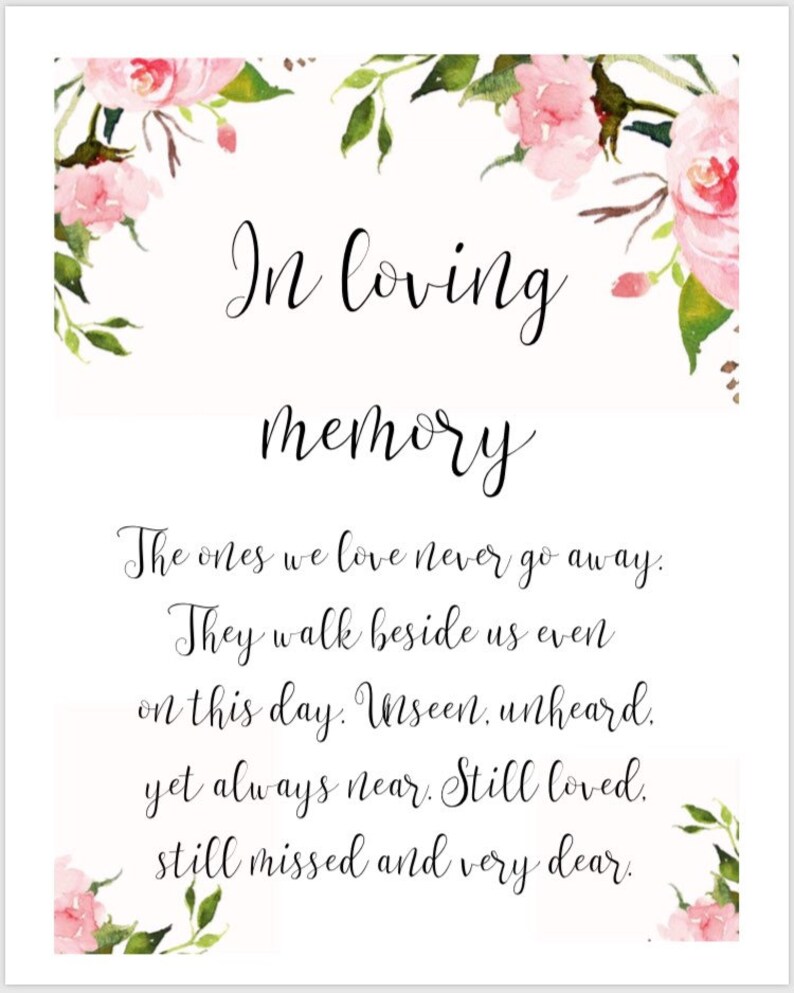 PRINTABLE 8x10 In Loving Memory Wedding Sign with WATERCOLOR FLOWERS image 1