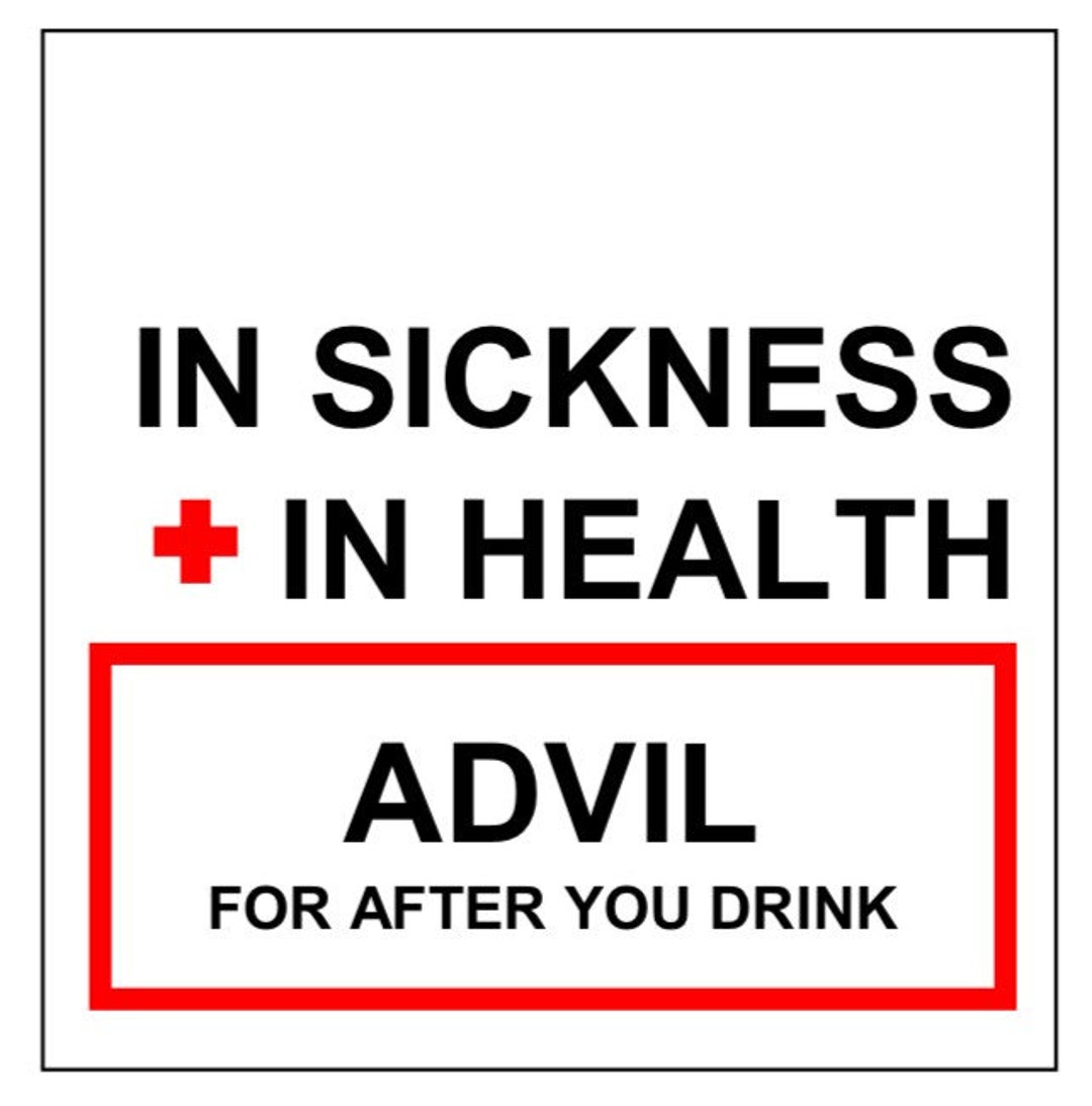 PRINTABLE Hangover Kit in Sickness in Health Advil (Instant Download
