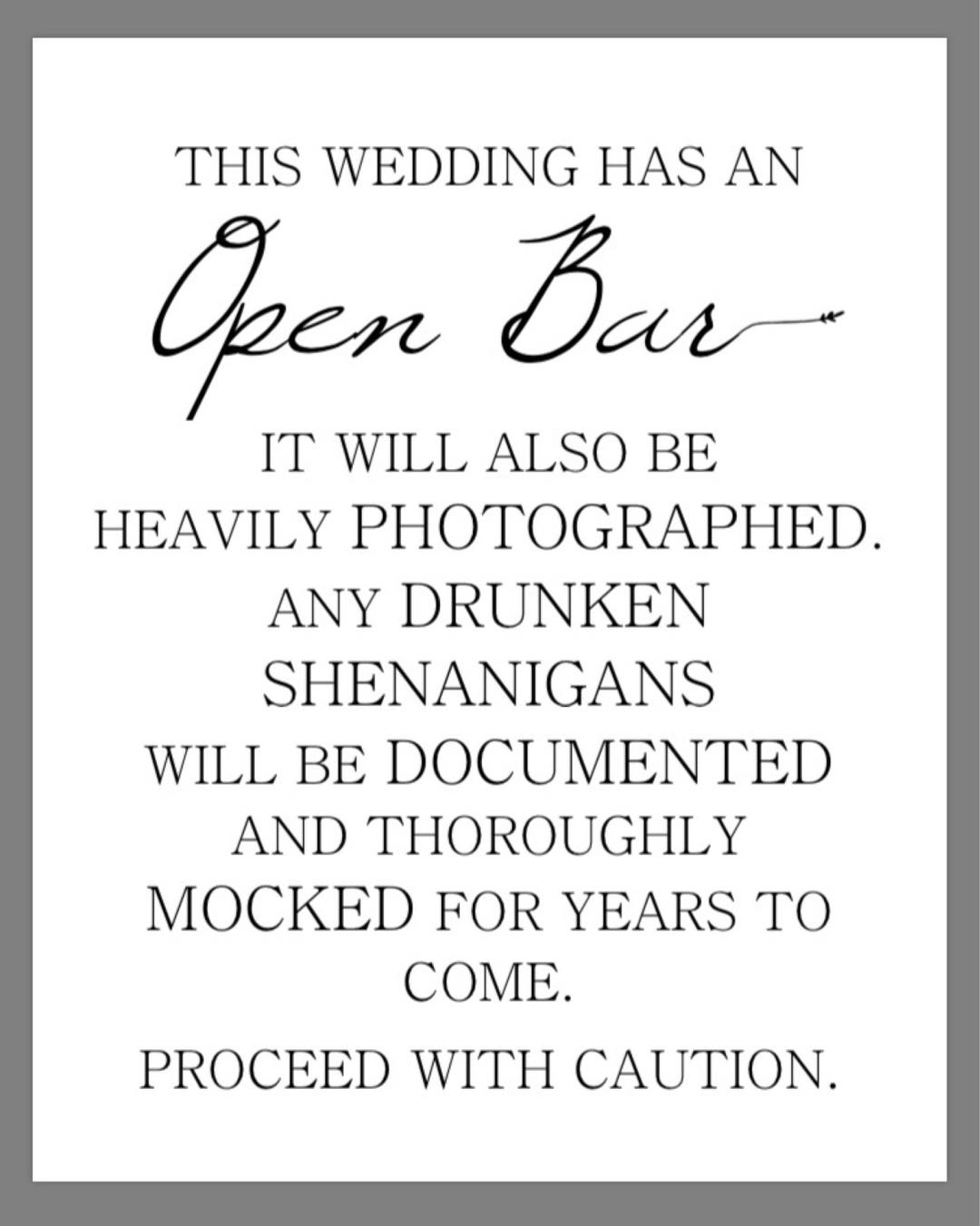 FOUR PRINTABLE 8x10 Open Bar SHENANIGANS Wedding Signs With Etsy