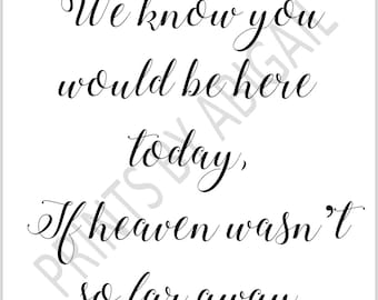 PRINTABLE 8x10 We Know You Would Be Here Today If Heaven Wasn't So Far Away WEDDING SIGN