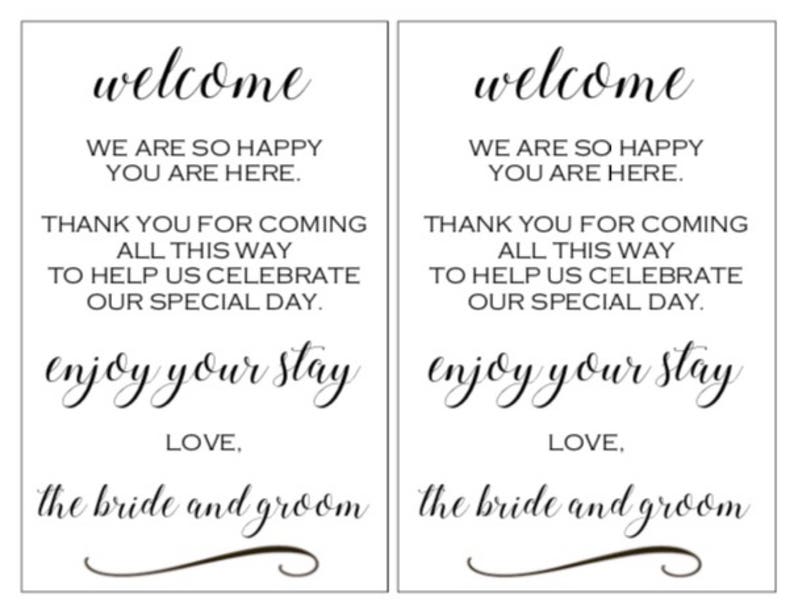 PRINTABLE Wedding Hotel Welcome Bag Note image 1