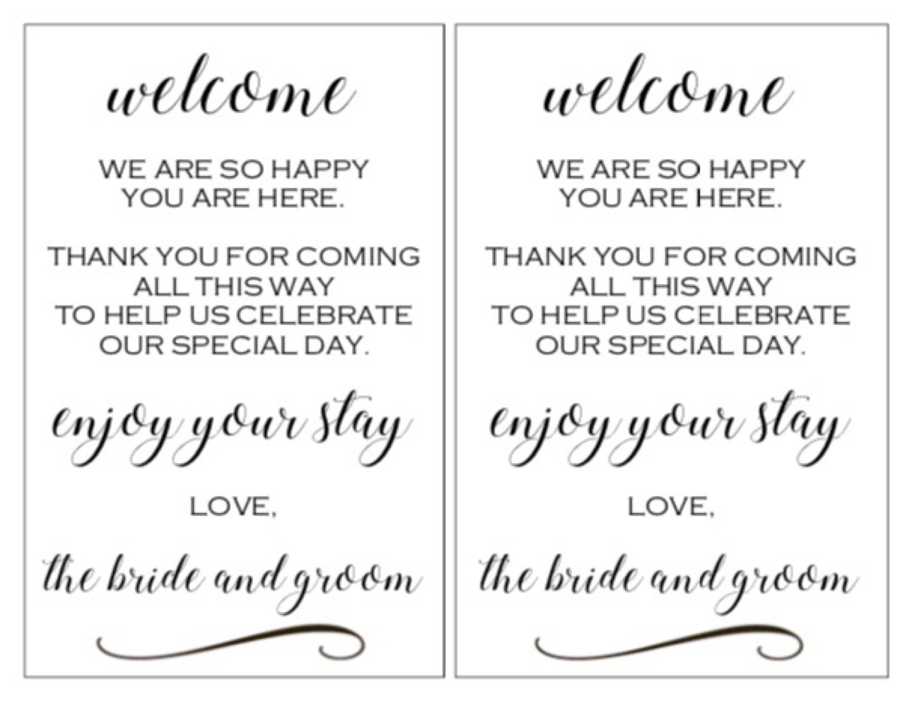 PRINTABLE Wedding Hotel Welcome Bag Note With Heart Swashes 