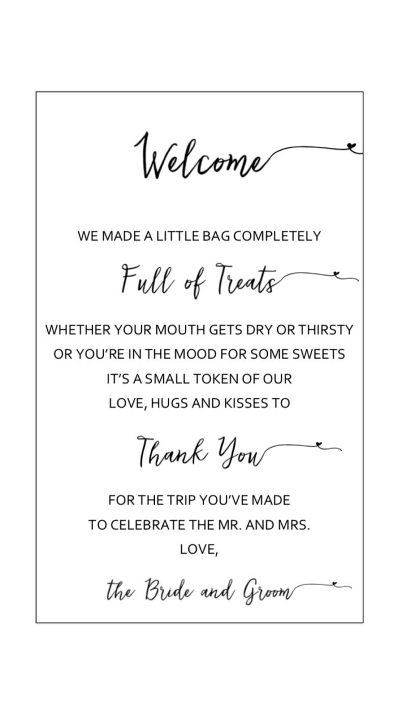 PRINTABLE Wedding Hotel Bag Note With Heart Swashes Etsy