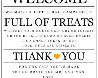 PRINTABLE Wedding Hotel Welcome Bag Note with Gold Heart
