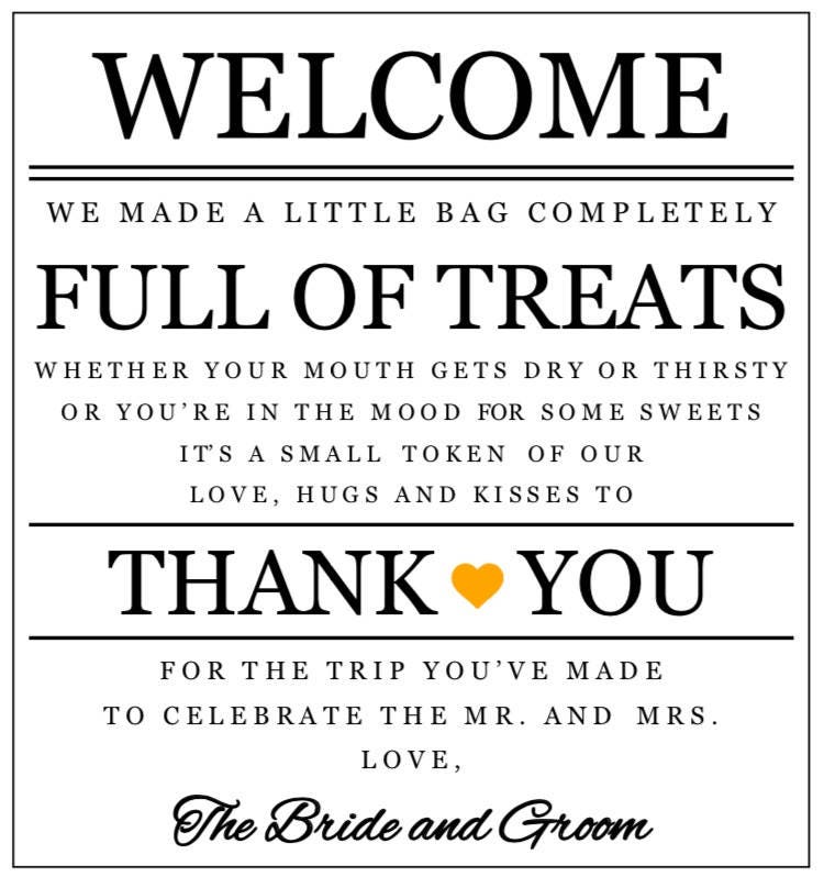 PRINTABLE Wedding Hotel Welcome Bag Note With Gold Heart and 