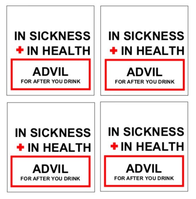 PRINTABLE Hangover Kit in Sickness in Health Advil Tags Etsy
