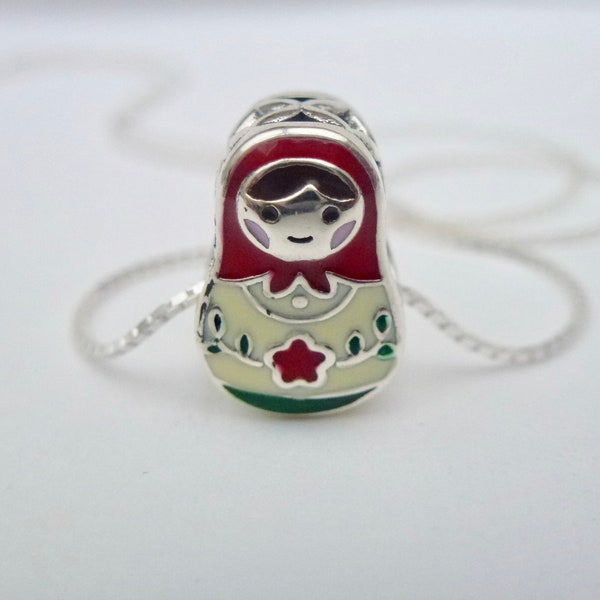 Sterling Silber 3D Emaille Russische Puppe Charme Box Kette Halskette Anhänger 925 Babuschka Matroschka Armband Wählen Halskette Länge Bead