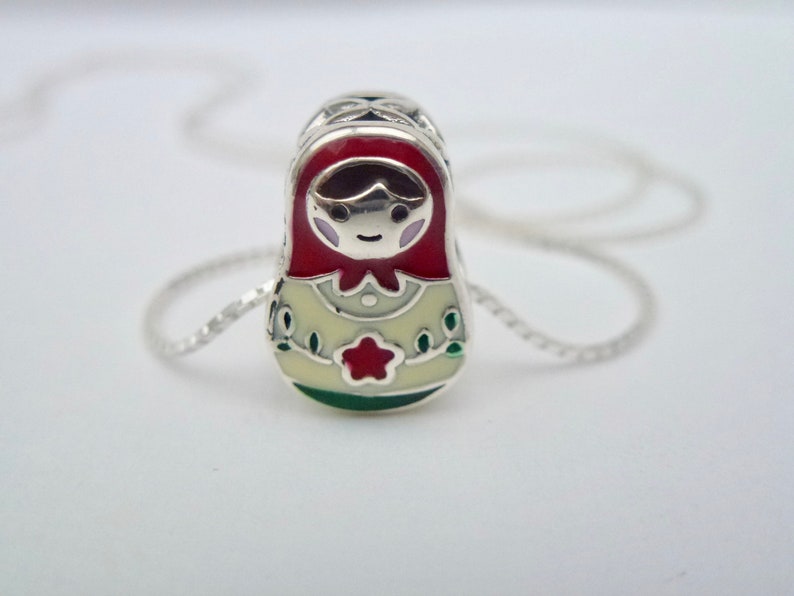Matryoshka Enamel Russian Doll Pendant Sterling Silver 925 Gold Plated /& Enamel