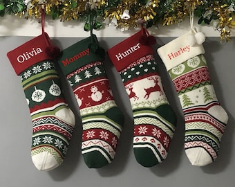 Personalized large knitting monogrammed christmas stockings holidays Decoration Traditional stockings-gift collection bag christmas ornament