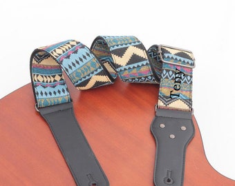 Personalized Guitar Strap Bohemia steel-string acoustic guitar strap leather end Electric guitar bass belt wood guitar strap