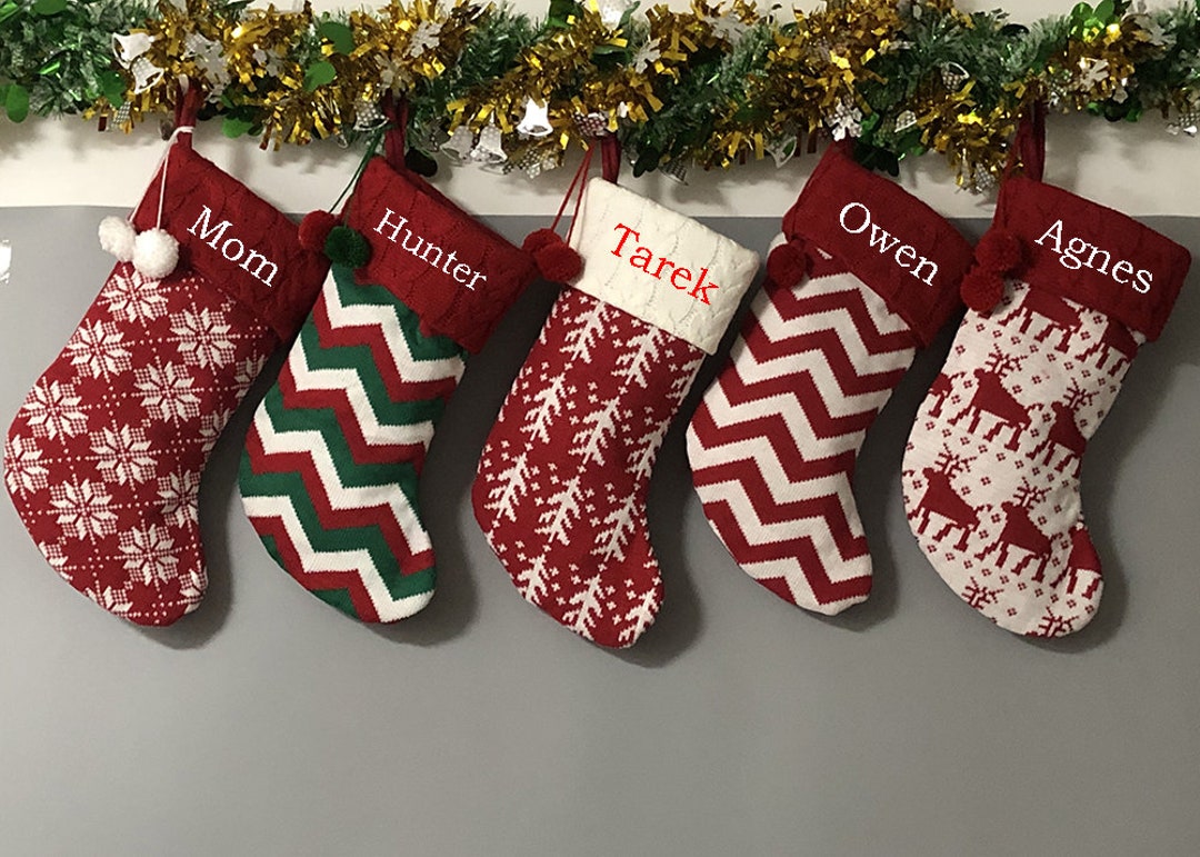 Personalized Large Knitting Monogrammed Christmas Stockings Etsy
