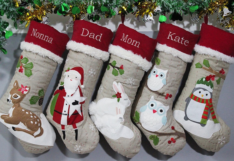 Personalized large Flax monogrammed christmas stockings Etsy